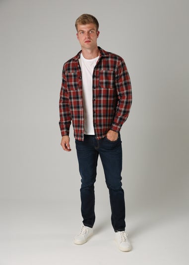 Tokyo Laundry Burgundy Checked Padded Shirt with Sherpa Lining