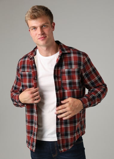 Tokyo Laundry Burgundy Checked Padded Shirt with Sherpa Lining