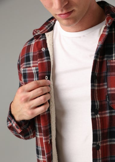 Tokyo Laundry Burgundy Checked Padded Shirt with Sherpa Lining