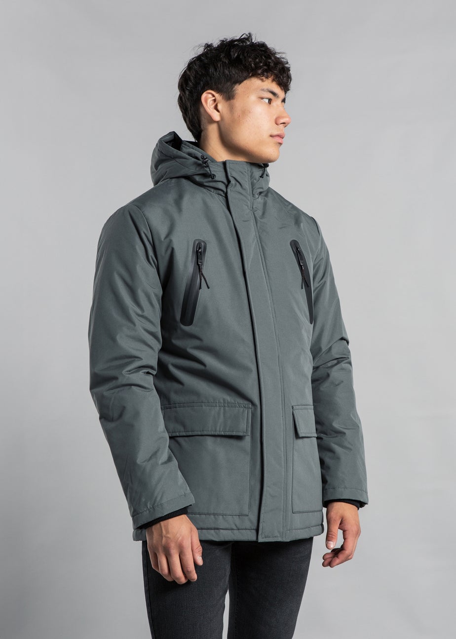 Tokyo Laundry Grey Hooded Padded PVC-Coated Jacket