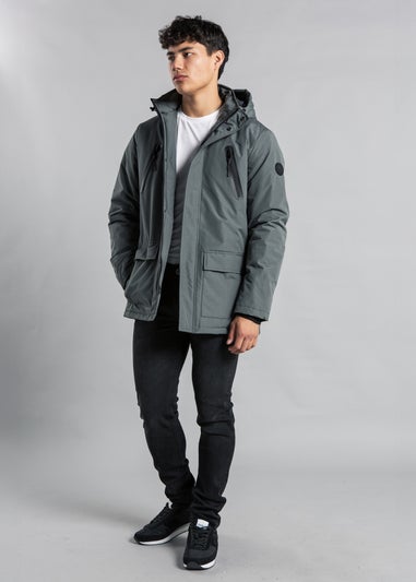 Tokyo Laundry Grey Hooded Padded PVC-Coated Jacket