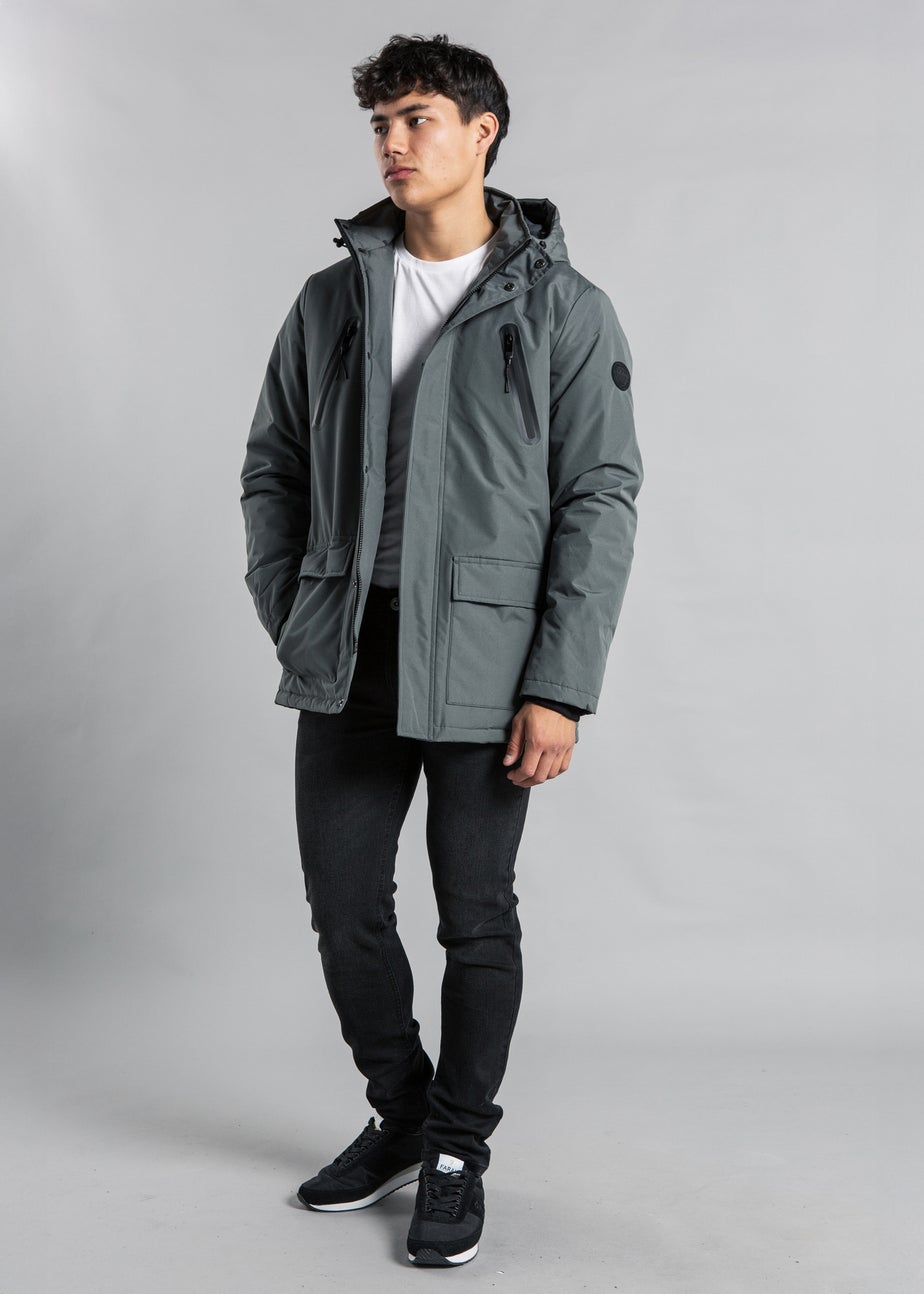 Tokyo Laundry Grey Hooded Padded PVC-Coated Jacket