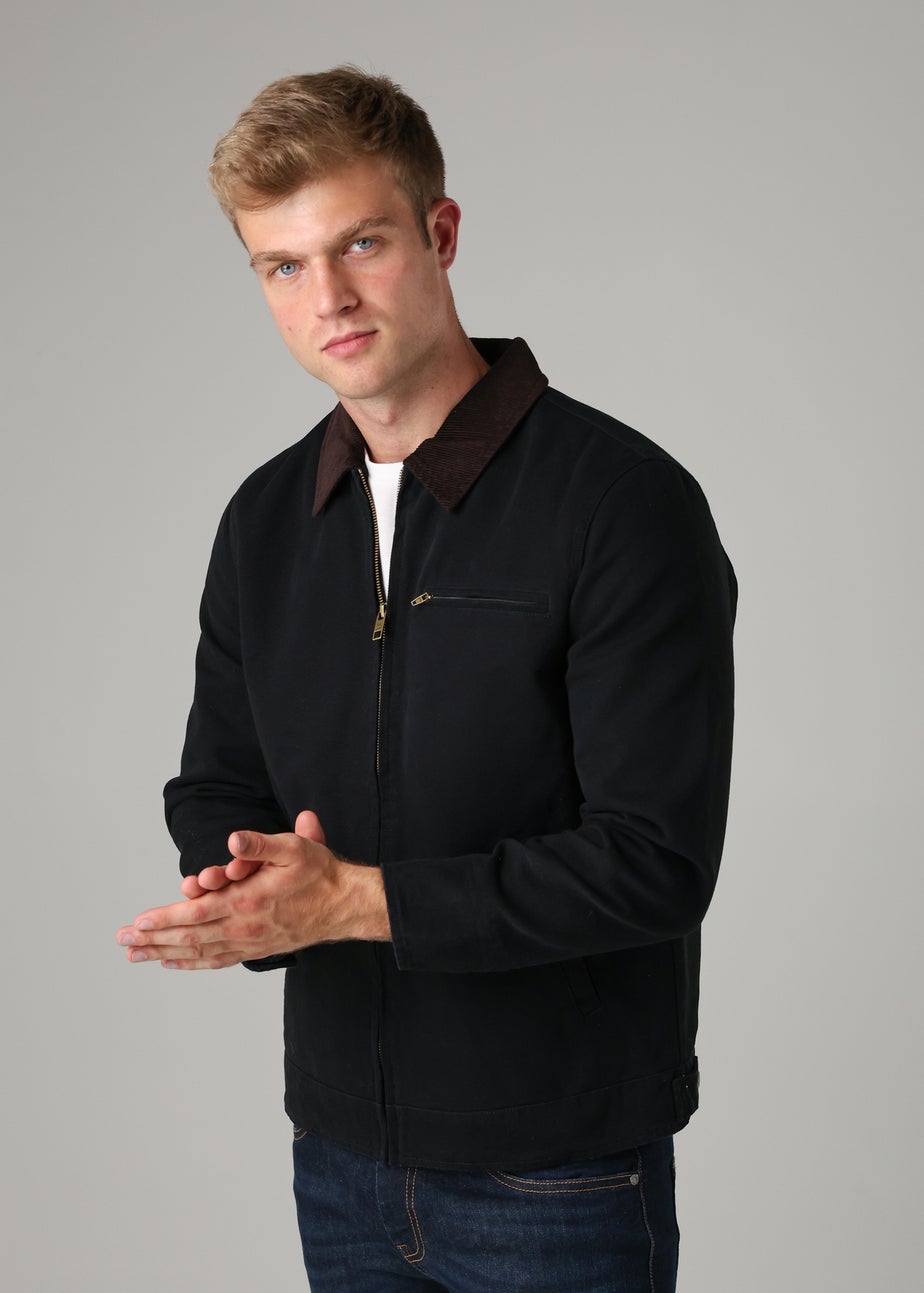 Tokyo Laundry Black Cotton Canvas Chore Jacket with Zip