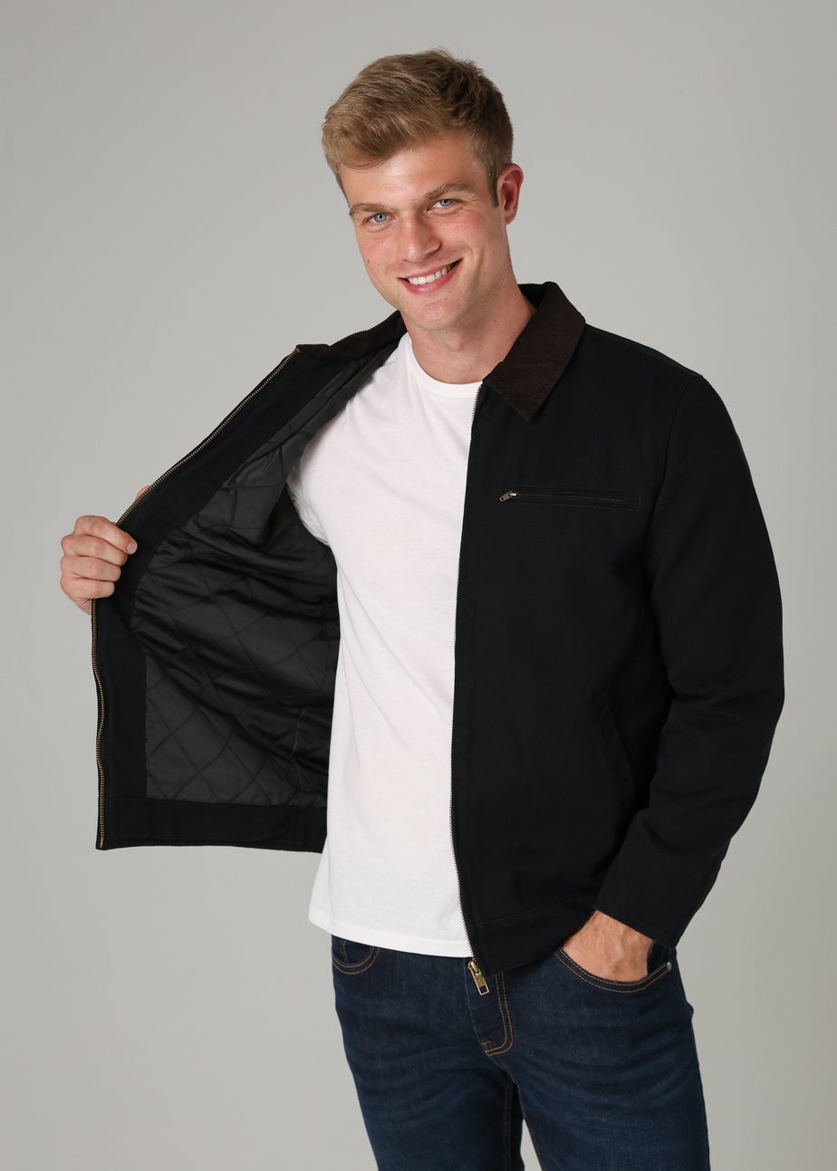 Tokyo Laundry Black Cotton Canvas Chore Jacket with Zip