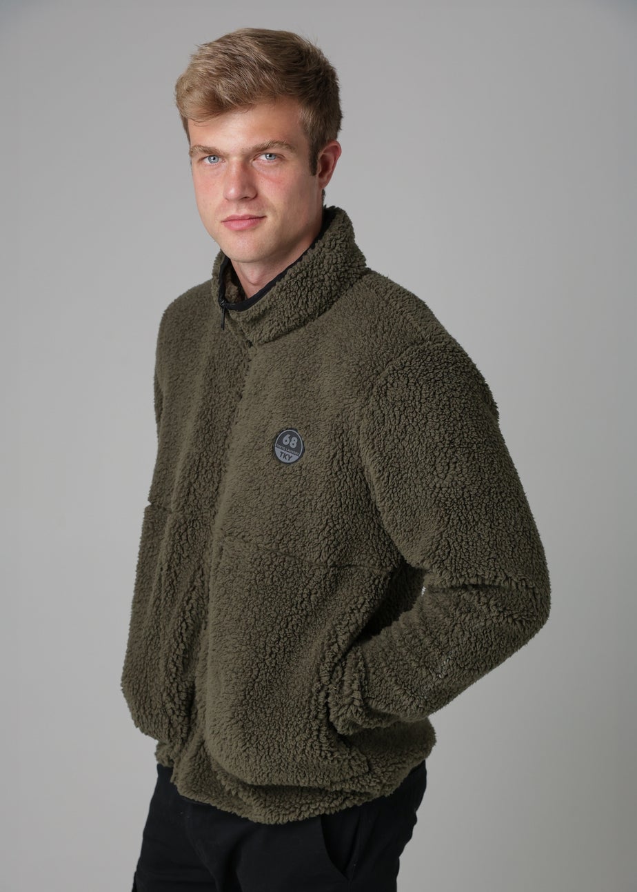 Tokyo Laundry Khaki Funnel Neck Sherpa Zip-Through Fleece