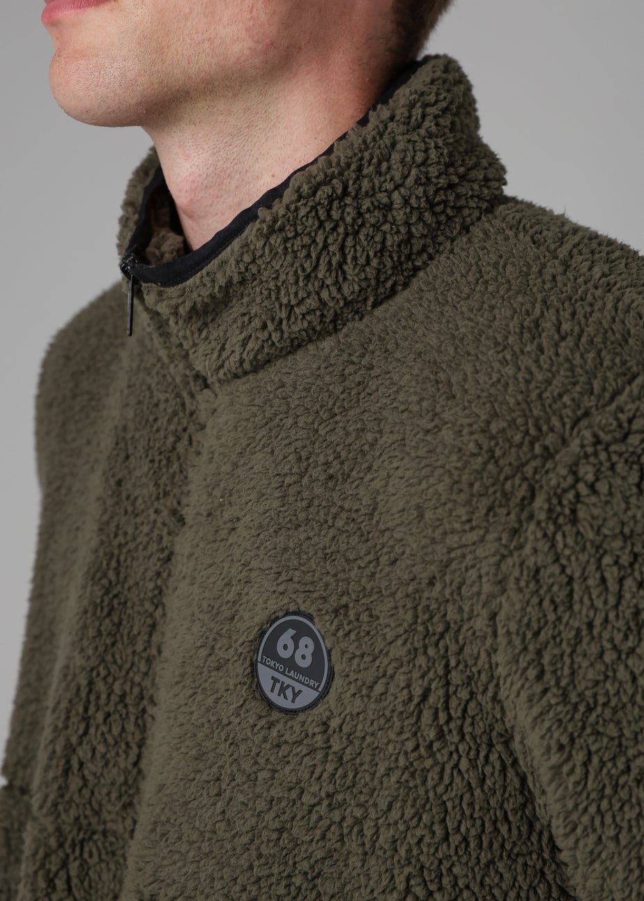 Tokyo Laundry Khaki Funnel Neck Sherpa Zip-Through Fleece
