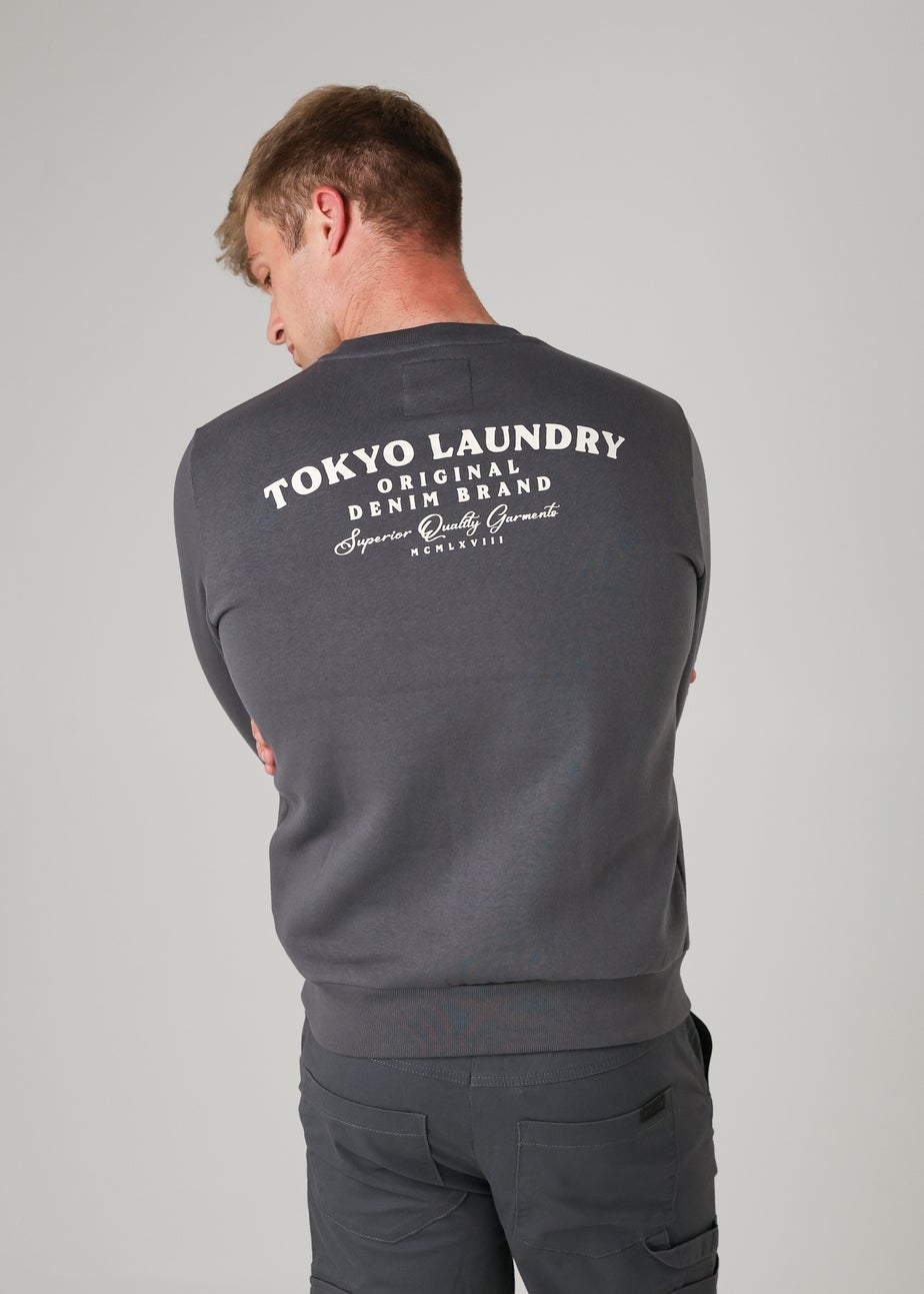 Tokyo Laundry Dark Grey Cotton Blend Crew Neck Sweatshirt