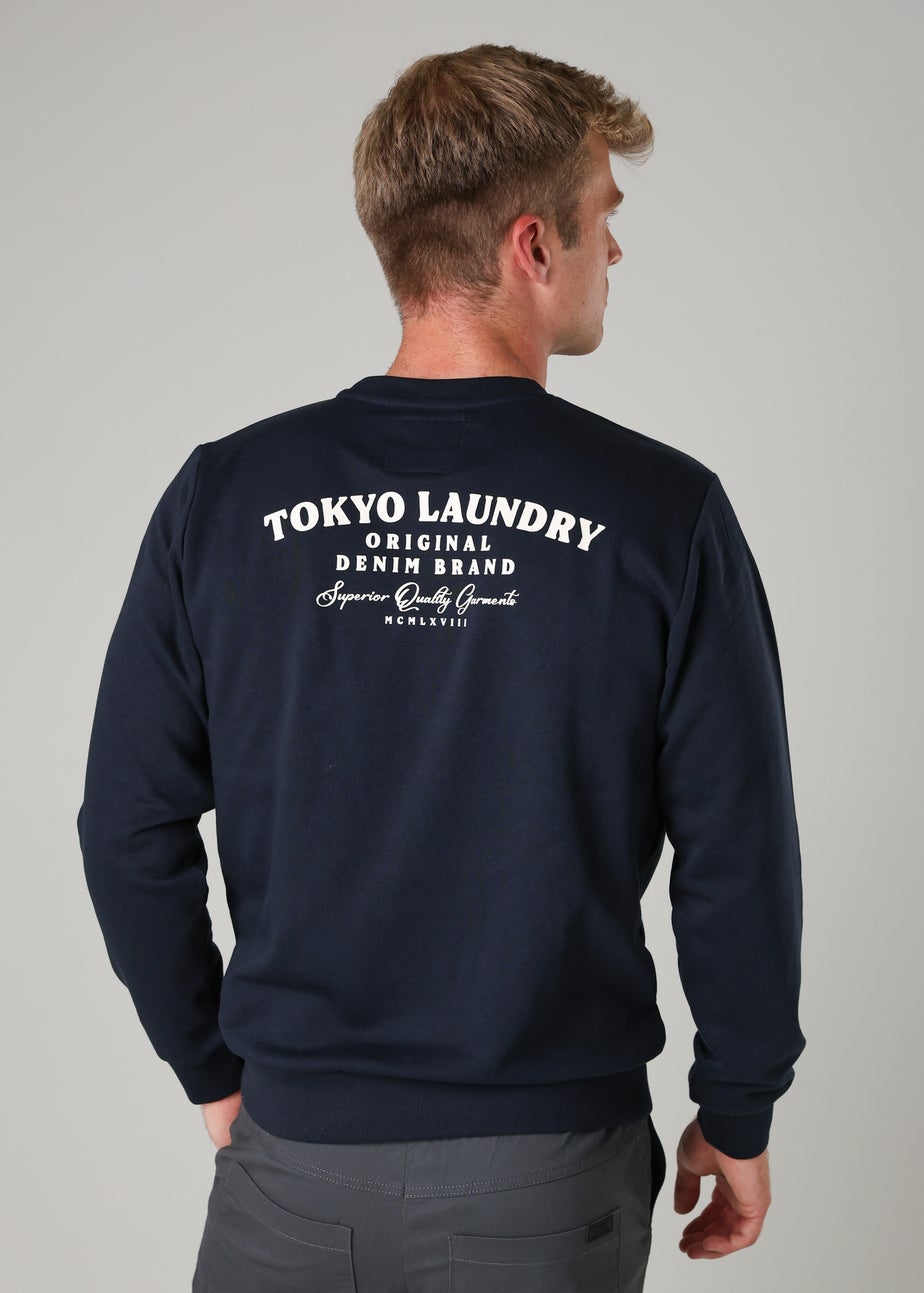 Tokyo Laundry Navy Cotton Blend Crew Neck Sweatshirt