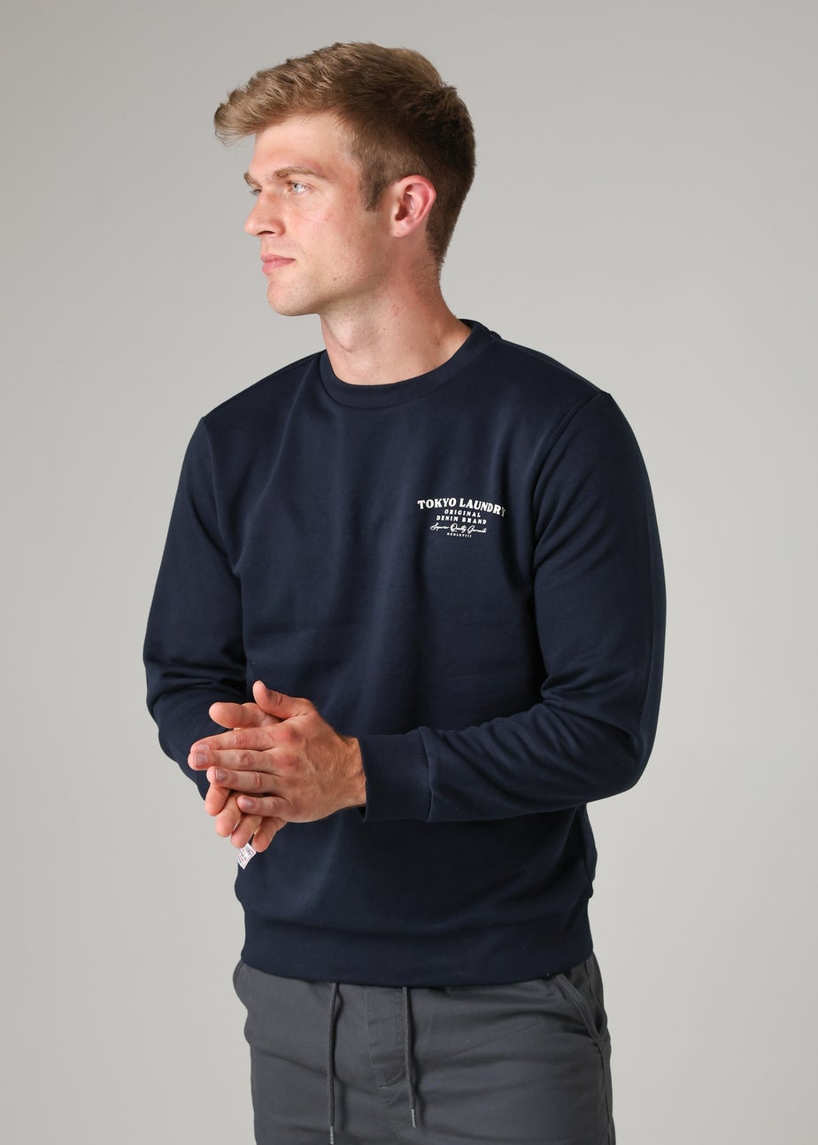 Tokyo Laundry Navy Cotton Blend Crew Neck Sweatshirt