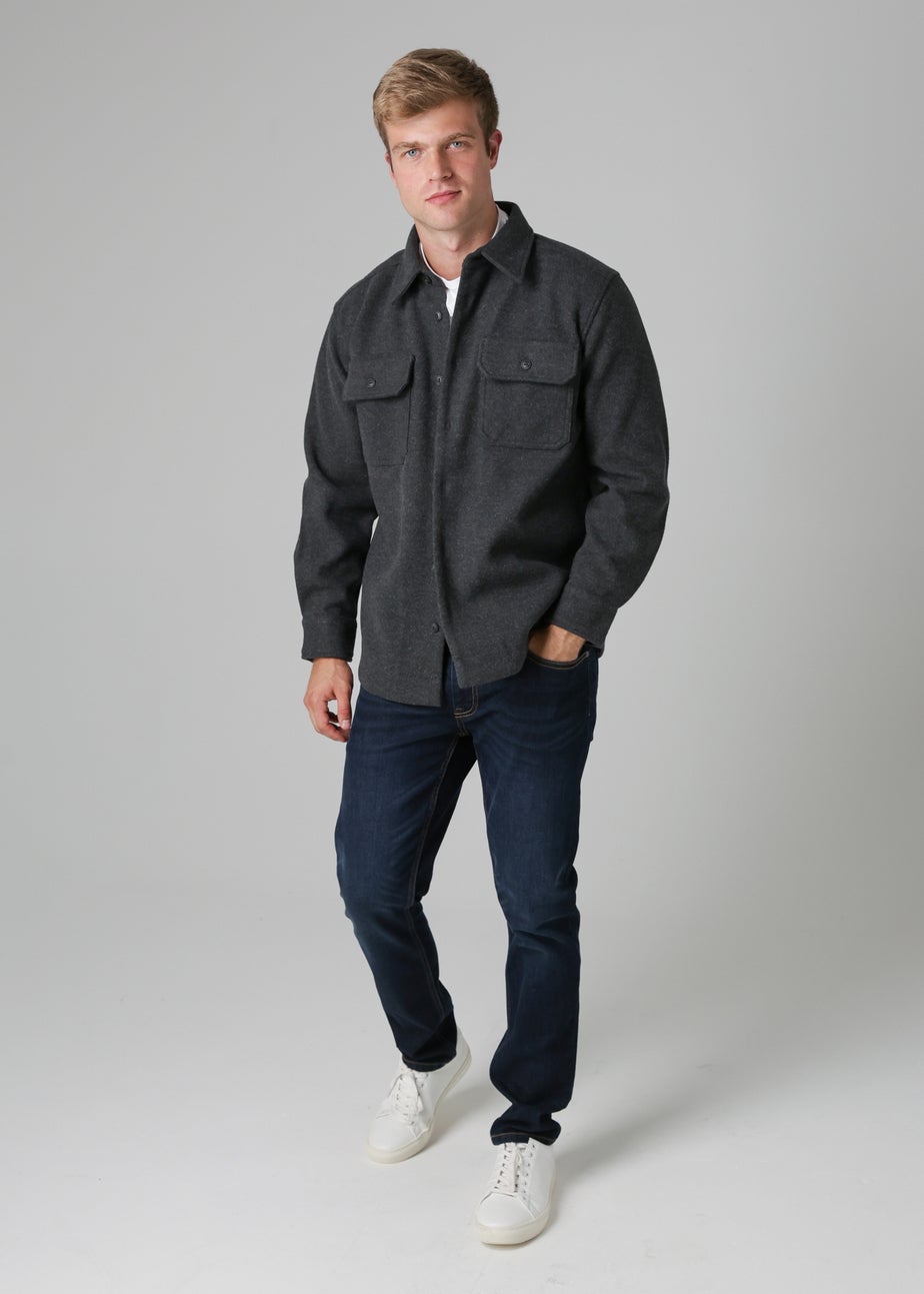 Tokyo Laundry Charcoal Brushed Back Fleece Long Sleeve Shirt