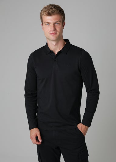 Tokyo Laundry Black Long Sleeve Cotton Polo Shirt