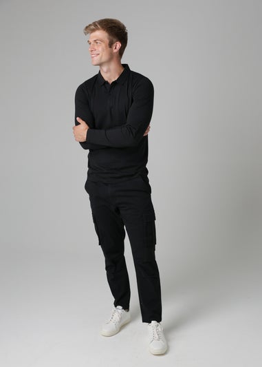 Tokyo Laundry Black Long Sleeve Cotton Polo Shirt