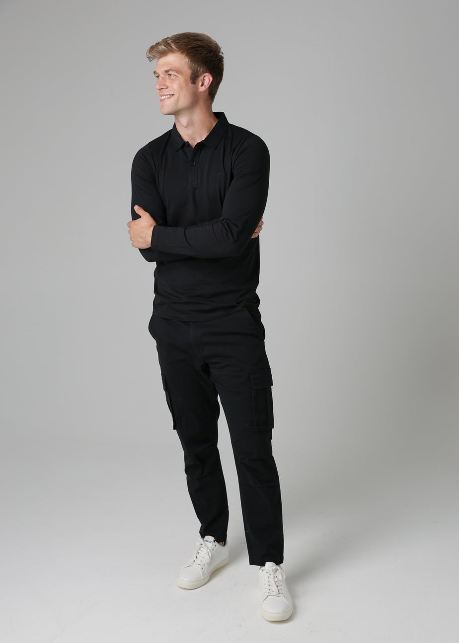 Tokyo Laundry Black Long Sleeve Cotton Polo Shirt