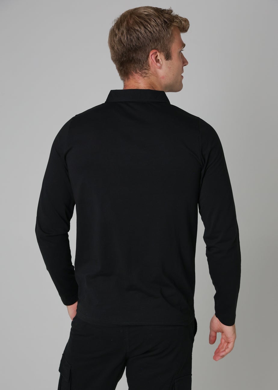 Tokyo Laundry Black Long Sleeve Cotton Polo Shirt