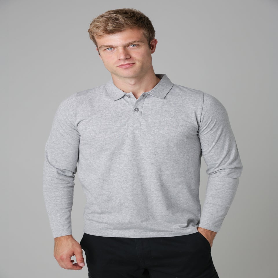 Tokyo Laundry Light Grey Long Sleeve Cotton Polo Shirt