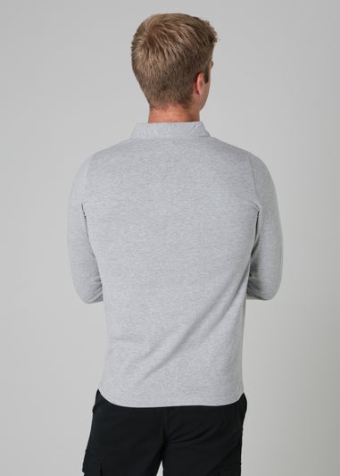 Tokyo Laundry Light Grey Long Sleeve Cotton Polo Shirt
