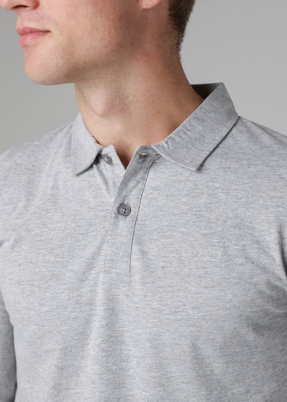 Tokyo Laundry Light Grey Long Sleeve Cotton Polo Shirt