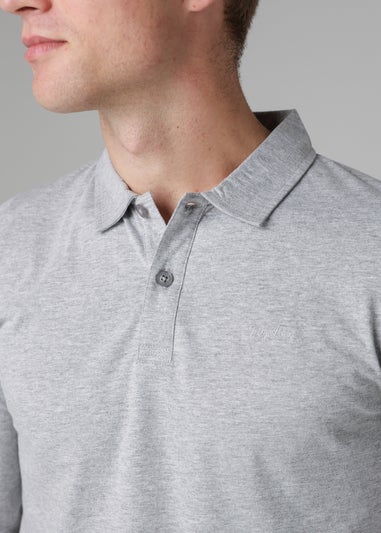 Tokyo Laundry Light Grey Long Sleeve Cotton Polo Shirt
