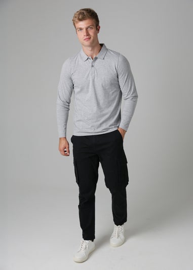 Tokyo Laundry Light Grey Long Sleeve Cotton Polo Shirt