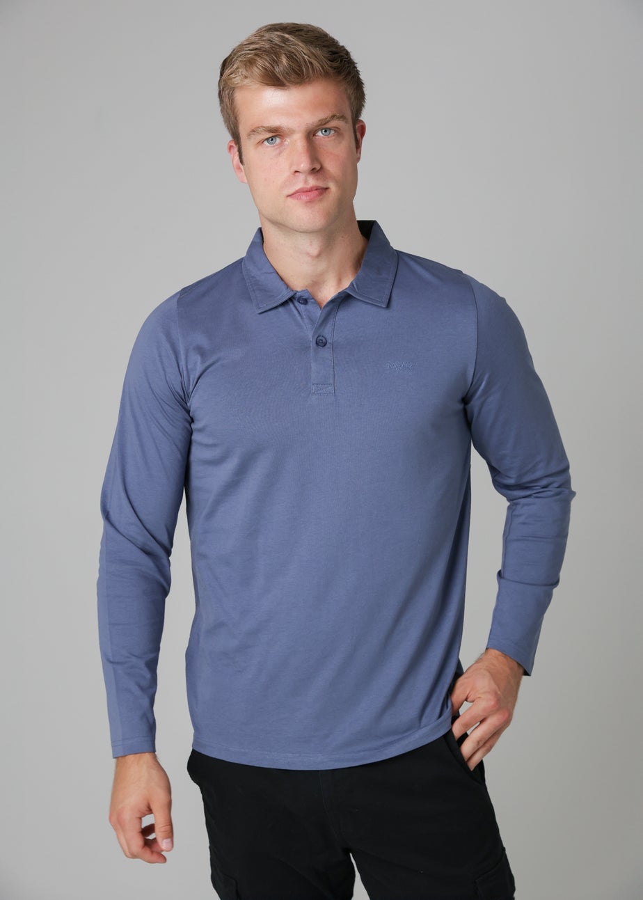 Tokyo Laundry Navy Long Sleeve Cotton Polo Shirt