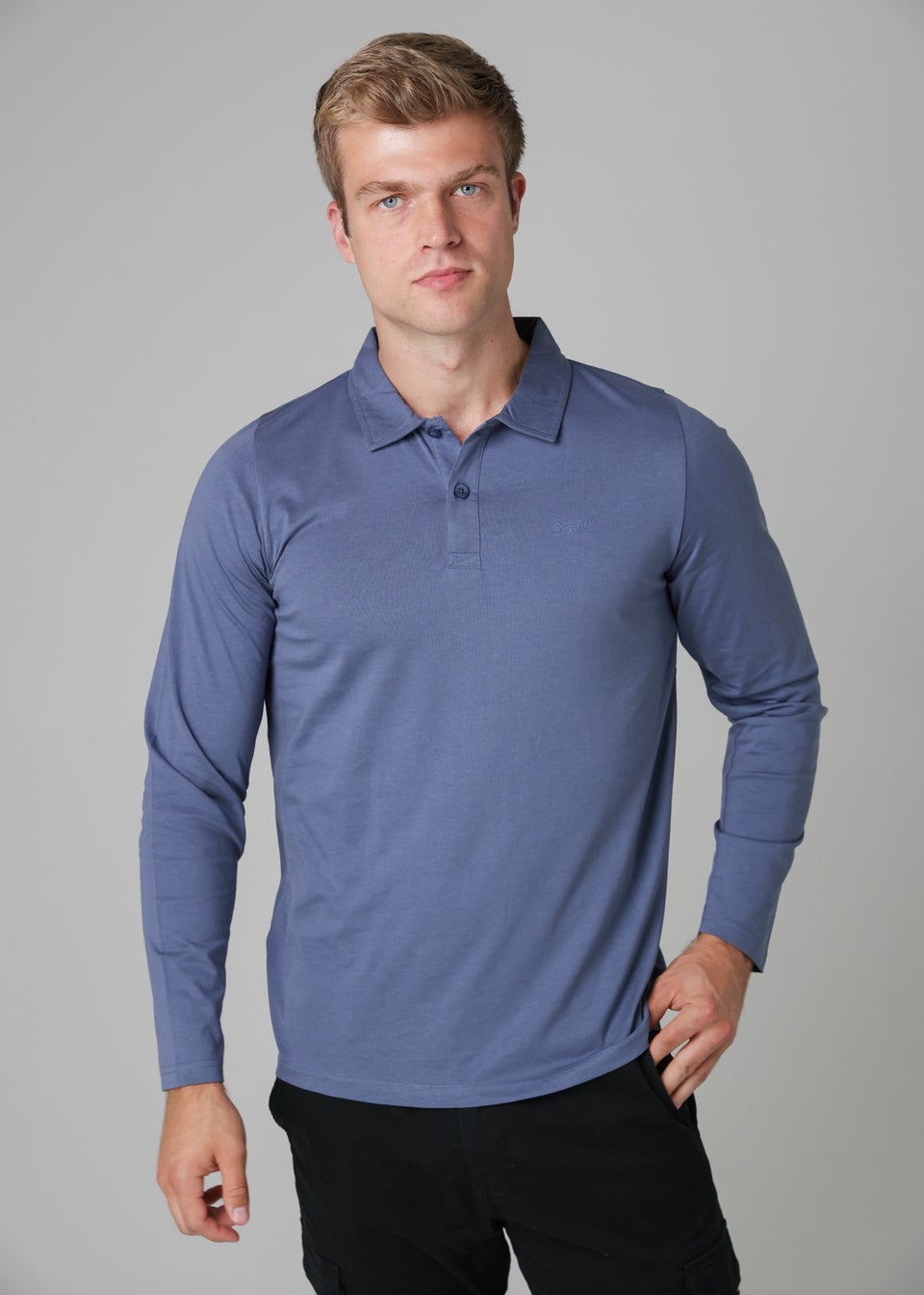 Tokyo Laundry Navy Long Sleeve Cotton Polo Shirt