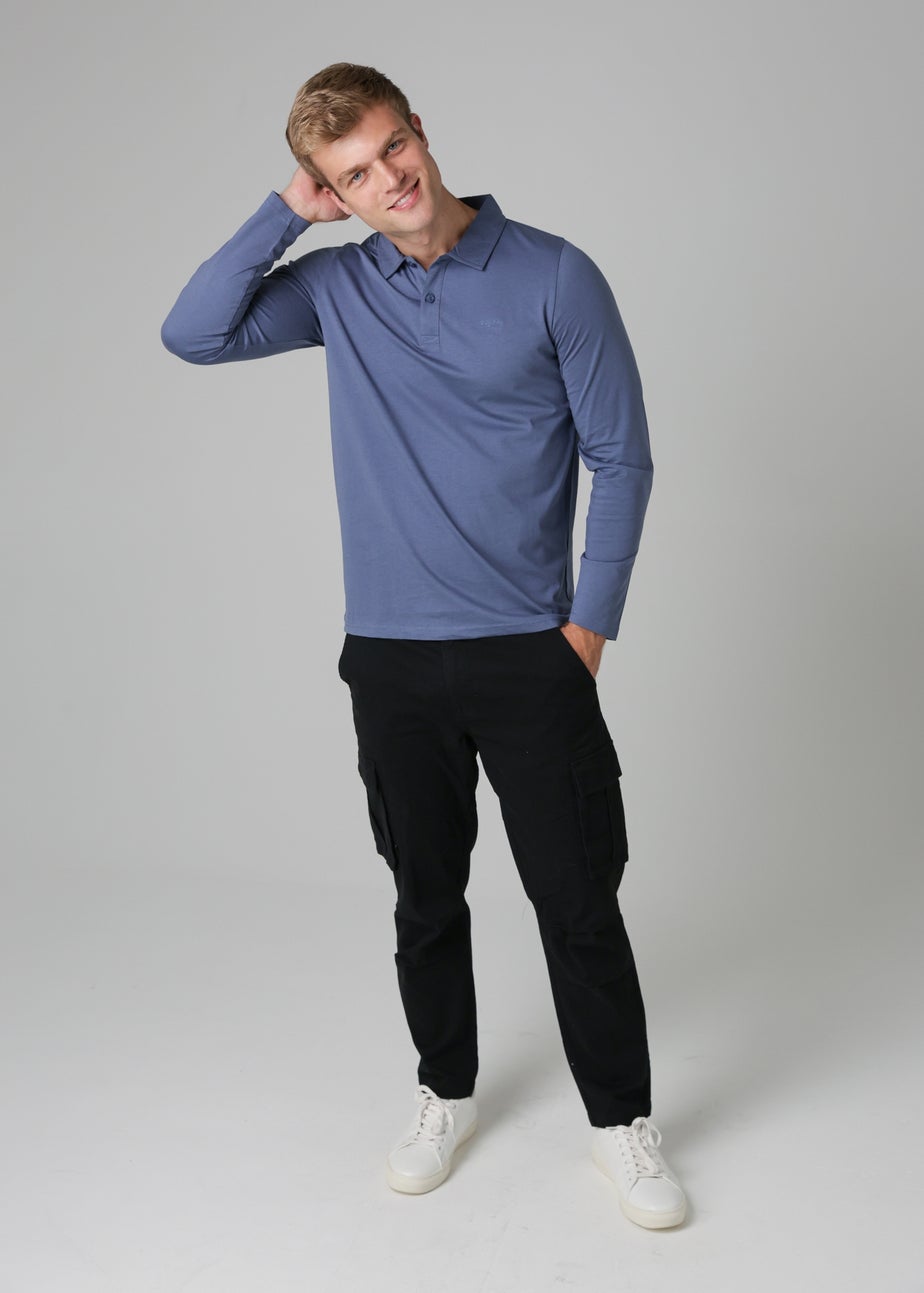 Tokyo Laundry Navy Long Sleeve Cotton Polo Shirt