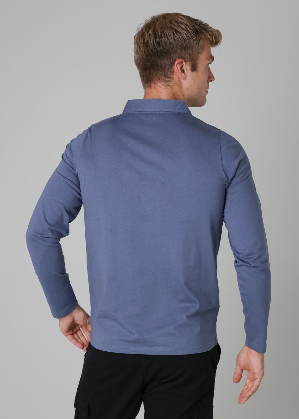 Tokyo Laundry Navy Long Sleeve Cotton Polo Shirt