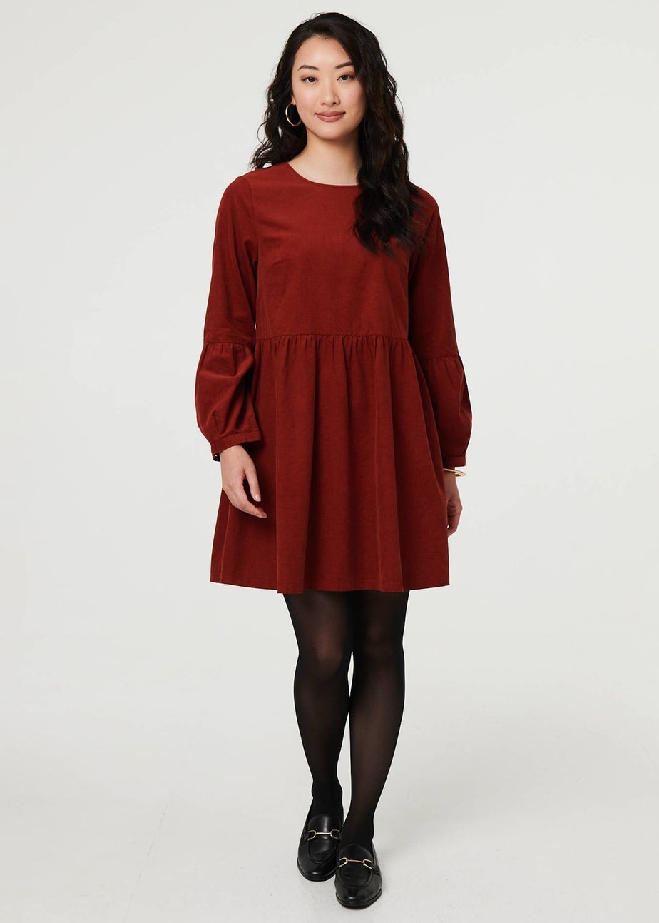 Izabel London Rust Relaxed Long Sleeve Short Smock Dress