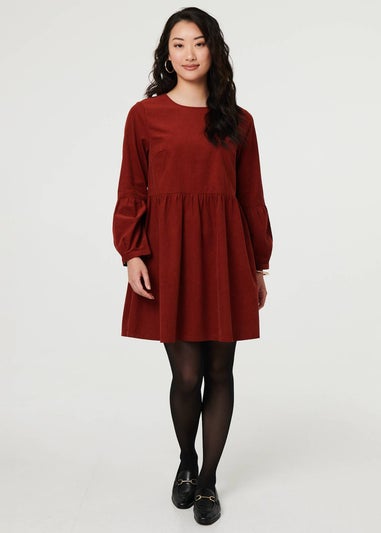 Izabel London Rust Relaxed Long Sleeve Short Smock Dress