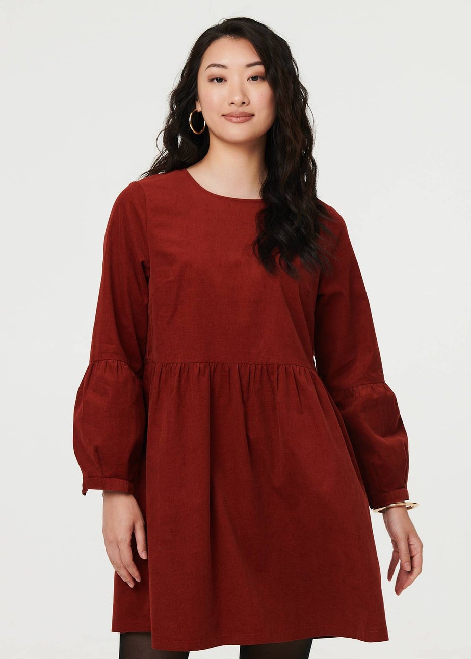 Izabel London Rust Relaxed Long Sleeve Short Smock Dress