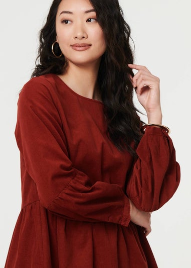 Izabel London Rust Relaxed Long Sleeve Short Smock Dress