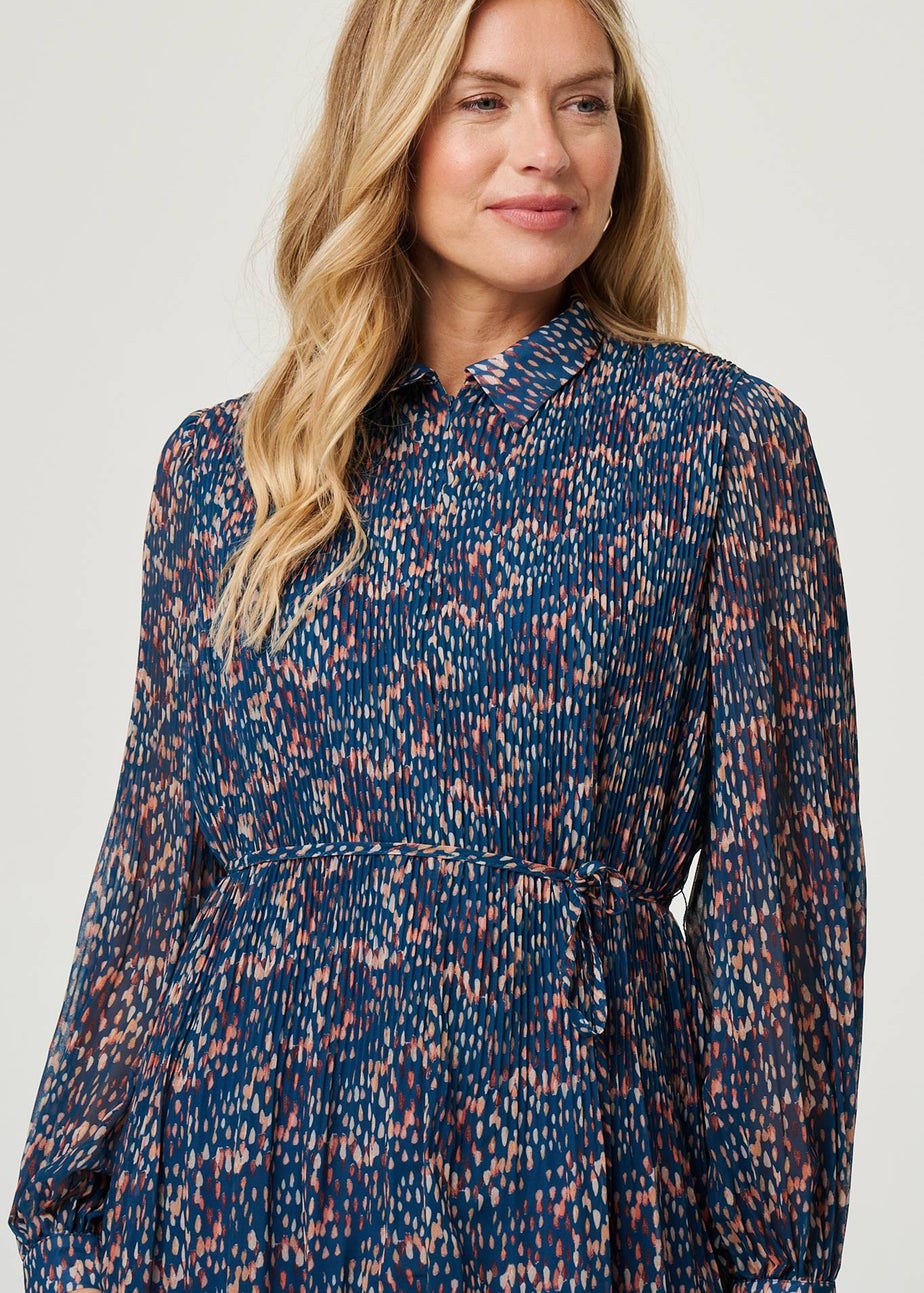 Izabel London Teal Printed Collared Short Tie Waist Dress