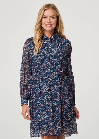 Izabel London Teal Printed Collared Short Tie Waist Dress