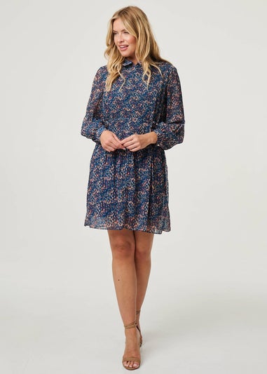 Izabel London Teal Printed Collared Short Tie Waist Dress