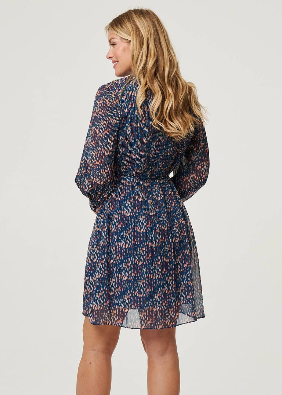 Izabel London Teal Printed Collared Short Tie Waist Dress