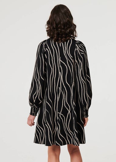 Izabel London Black Printed Long Sleeve Shirt Short Dress