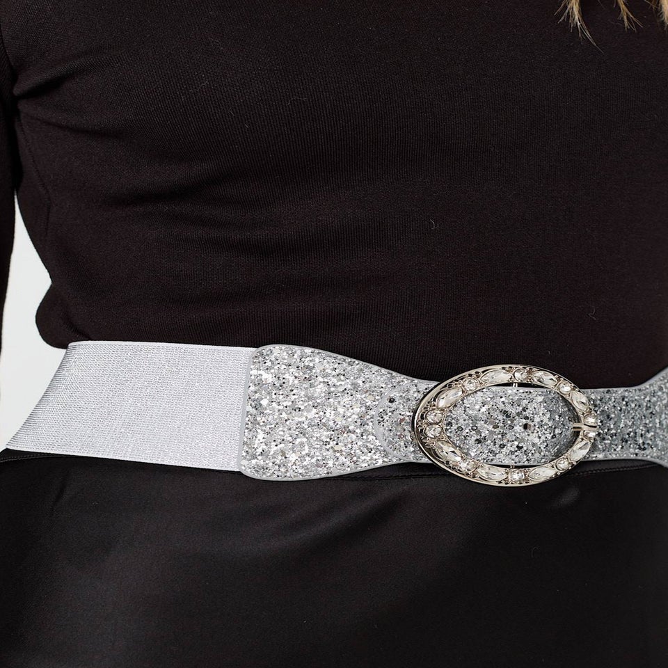 Izabel London Silver Sparkly Embellished Metallic Buckle Belt