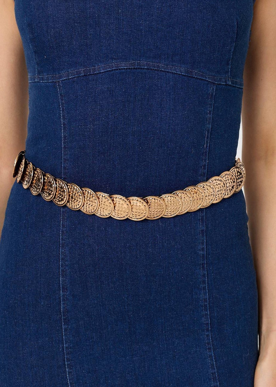 Izabel London Gold Metallic Textured Coin Detail Belt