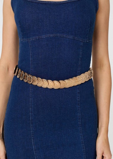 Izabel London Gold Metallic Textured Coin Detail Belt