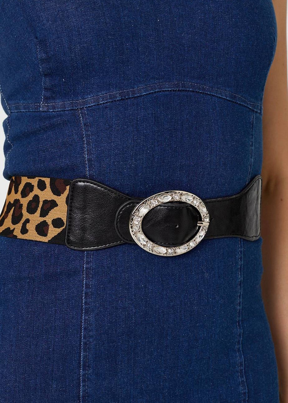 Izabel London Beige Animal Print Diamante Embellished Belt