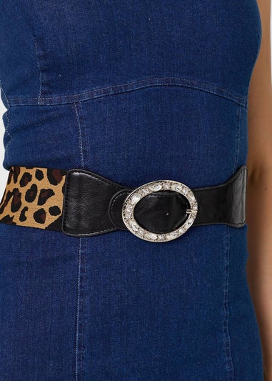 Izabel London Beige Animal Print Diamante Embellished Belt