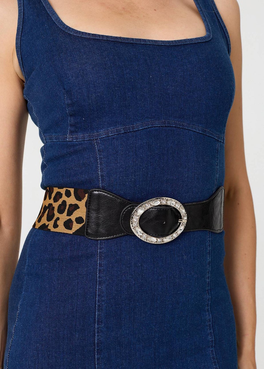Izabel London Beige Animal Print Diamante Embellished Belt