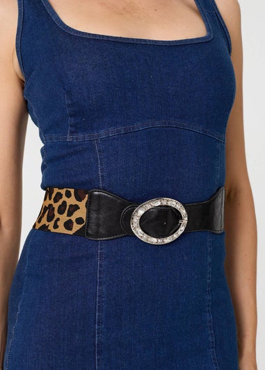 Izabel London Beige Animal Print Diamante Embellished Belt