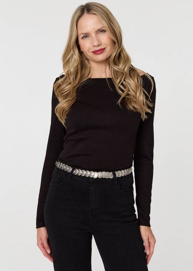 Izabel London Silver Metallic Coin Detail Skinny Belt