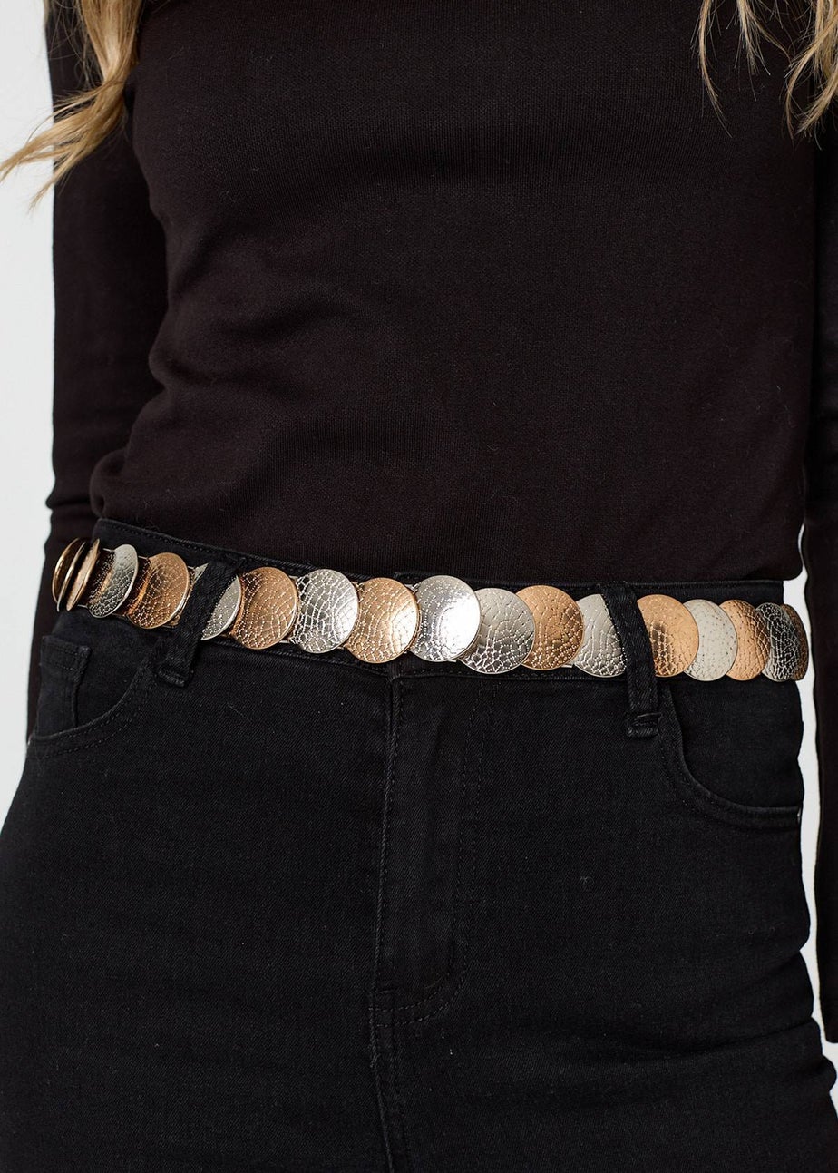 Izabel London Silver Two Tone Metallic Coin Detail Belt