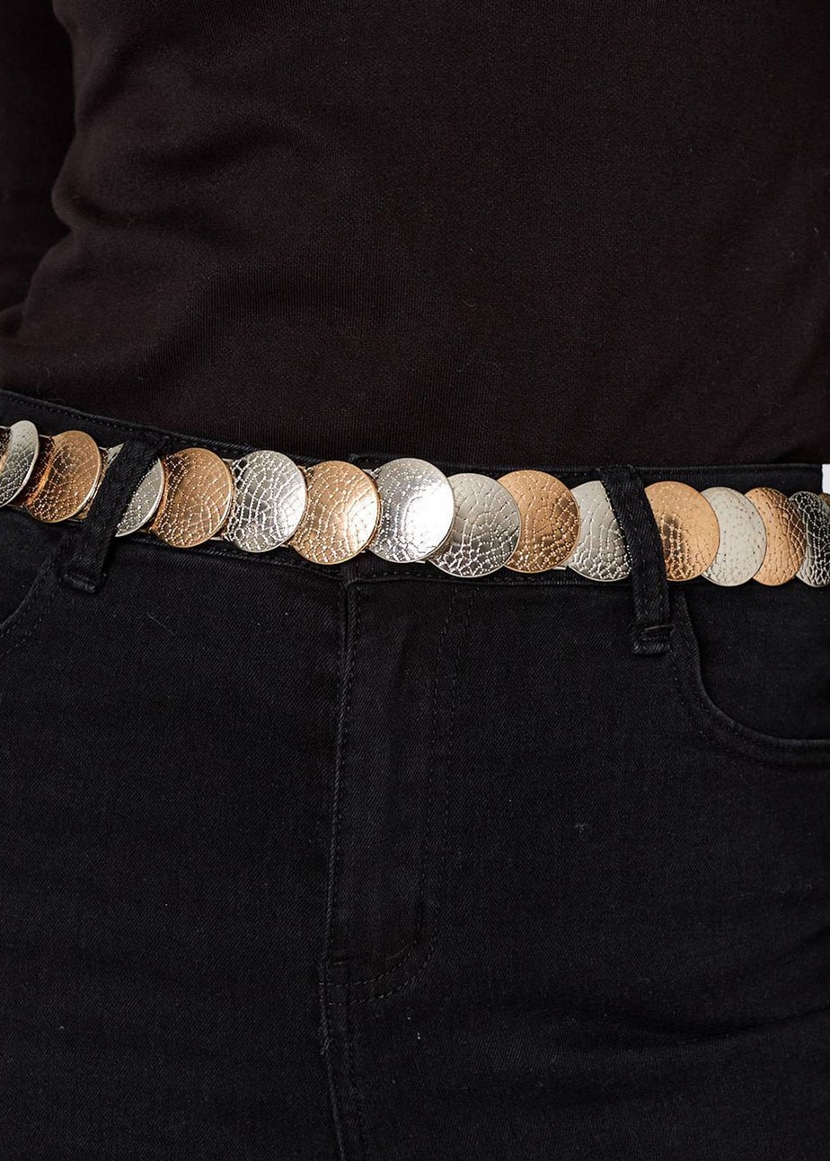 Izabel London Silver Two Tone Metallic Coin Detail Belt