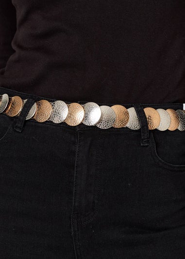 Izabel London Silver Two Tone Metallic Coin Detail Belt