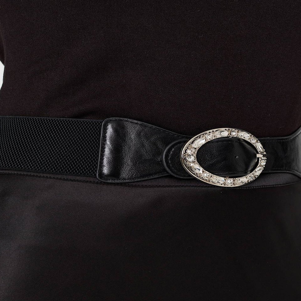 Izabel London Black Diamante Embellished Buckle Belt