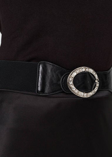 Izabel London Black Diamante Embellished Buckle Belt