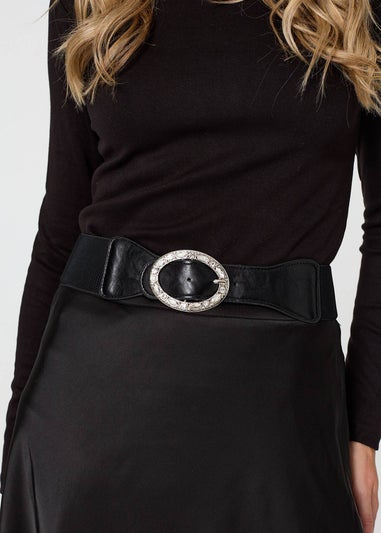 Izabel London Black Diamante Embellished Buckle Belt